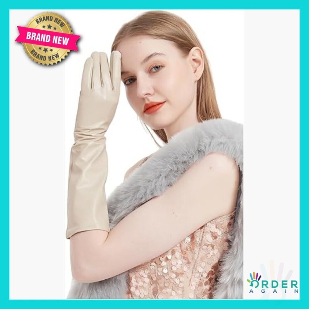 Genuine Lambskin Leather Gloves Under Elbow Length Touch Screen Classic Elegant